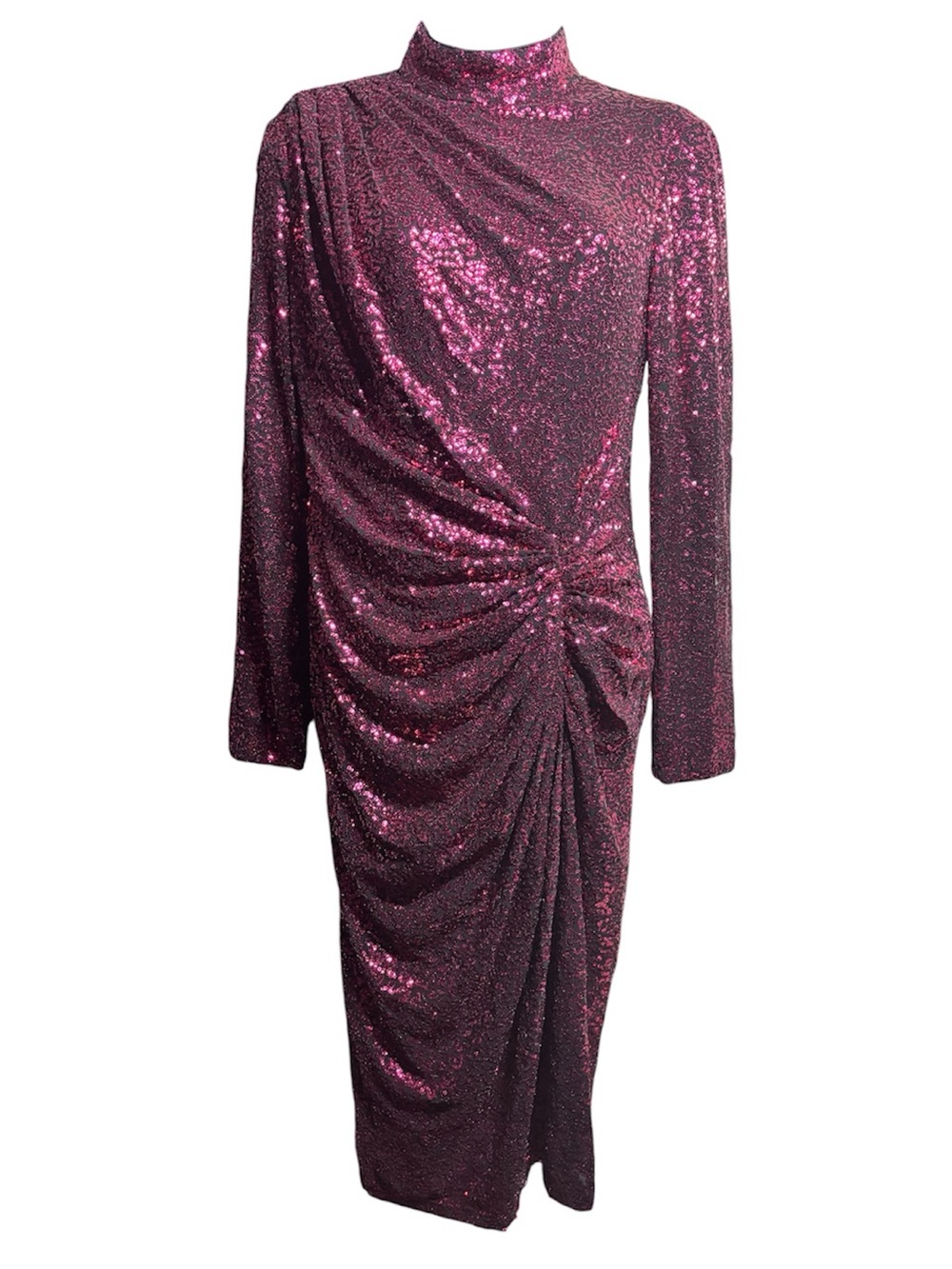 Tadashi Shoji Rani Sequin Long Sleeve Midi Dress Pink Fuchsia XS